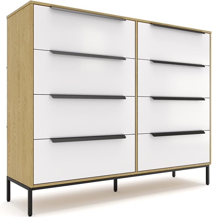 tinge Lira Premium Fabric Dresser - Solid Wooden Frame, 8 Spacious Sag-Proof Drawers with Sleek Metal Handles - Premium & Durable Storage Solution for Your Home (Light Brown)