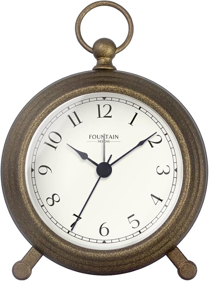 Jensen Pocket Watch Analog Alarm Clock for Bedroom,Silent Non Ticking, Modern Farmhouse Style, Wall & Mantel 2 in 1 Clock, Desk & Shelf Clock, Antique Bronze Finish, 5.4"(H) x 4.5"(W)