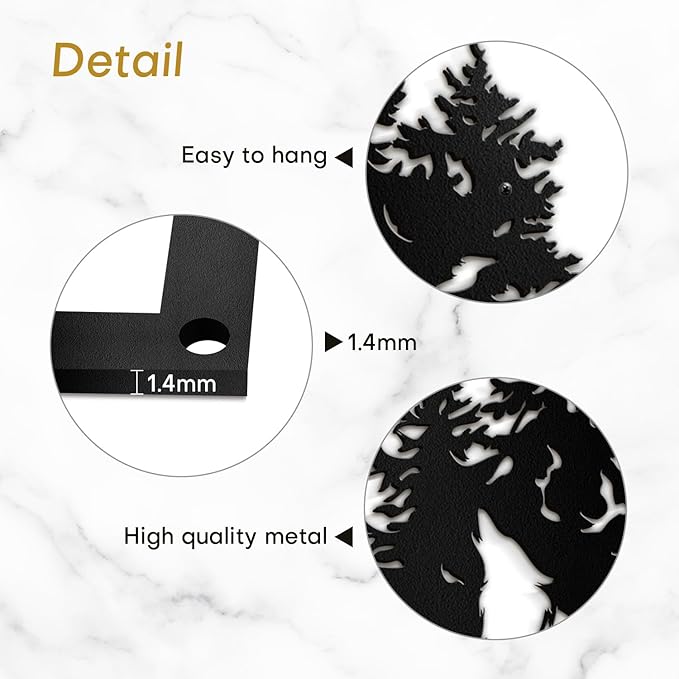 SIGNLEADER Metal Wall Art Decor Wolf and Pine Tree Minimalist Modern Abstract Wall Sculpture Hangings Home Decoration for Living Room, Bedroom, Bathroom, Kitchen, Outdoor - 18" Black