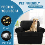 H.VERSAILTEX Sofa Cover 2 Piece T Cushion Armchair Slipcovers Thick Velvet Couch Cover Furniture Protector Stretch T Cushion Sofa Covers for 1 Cushion Couch with 1 Individual T Cushion Covers, Black