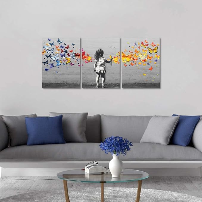 Novatique Banksy Wall Art Street Graffiti Wall Art for Bedroom Modern Banksy Style Butterfly Painting Ready to Hang Pop Art Home Decor for Living Room Bedroom,12”x 16”x3Pcs