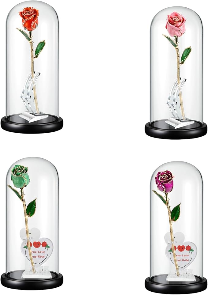 12"Hx 5.5"D Glass Display Dome Cloche with Wood Base, Cloche Bell Jar for Gold Dipped Rose, Antique Collectibles,Figurine, DIY Snow Globes, Plant