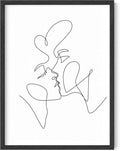 Minimalist Couple Art Wall Art Print Couple Kiss Abstract Line Drawing, Gallery Quality 12"x16" Black Framed, Abstract Love Aesthetic Decor Bedroom Living Room