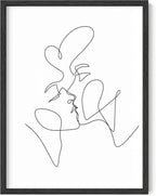 Y2K BOO Kissing Couple UNFRAMED Wall Art Romantic Intimacy Continuous Line Drawing 12x16 Inch Heavyweight Paper Modern Minimalist Love Studio Decor