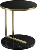 Elegant Midas Side Table – Glass Top & Marble Base Accent Table, Brass Finish - Black (18” x 20.5”)