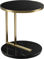 Elegant Midas Side Table – Glass Top & Marble Base Accent Table, Brass Finish - Black (18” x 20.5”)