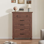 GarveeHome 5 Dresser for Bedroom, 41.3 in Tall Vertical Drawer Dresser with Large Storage, Freestanding Wooden Closet Chest for Bedroom, Living Room, Walnut