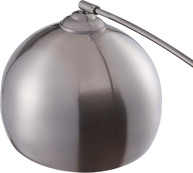 Teamson Home Arquer 68.1" Arc Floor Lamp for Living Rooms, Home Offices, Dining Rooms, Bedrooms with Faux White Marble Base and Nickel Bell Shade