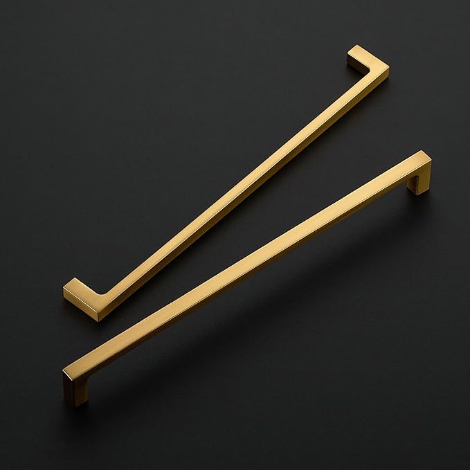 Ravinte 5 Pack 10 Inch Solid Square Cabinet Pulls - Brushed Brass Handles for Kitchen Cabinets & Drawers