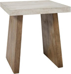 Signature Design by Ashley Brendalhouse Casual End Table with Faux Cement Top and Double Plinth Base, Solid Mango Wood, Melamine Laminate, Casually Cool Design, Light Brown & White