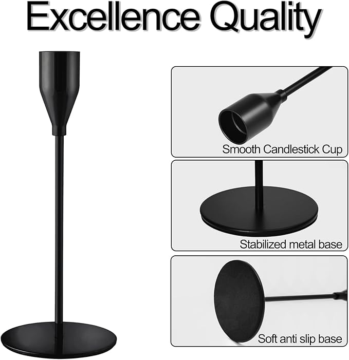 Black Taper Candle Holders for Wedding Table Centerpiece,Tall Taper Candlestick Holders Bulk Set of 15,Metal Candle Stick Holder Decor for Table or Mantel Centerpiece, Dinning, Party Home Decor
