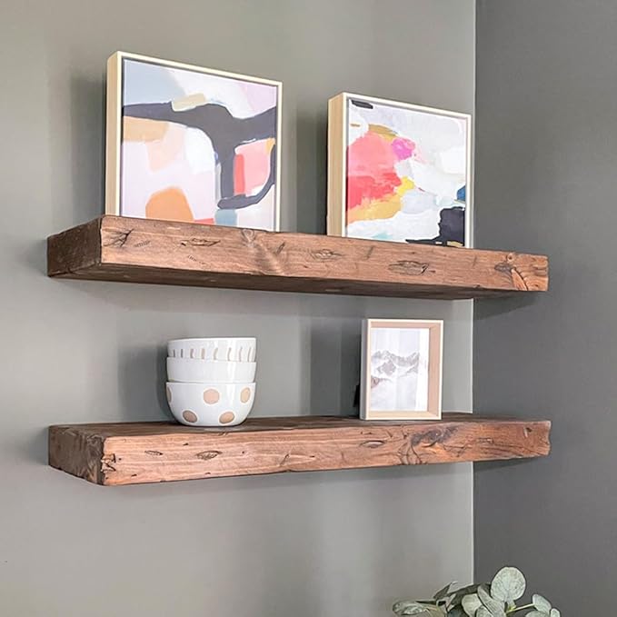 Urbandi Rustic Distressed Floating Shelves, Set of 2, Handmade Out of Pine Wood, 3 Inch Thick, Made in USA (Provincial, 36Lx3Hx6D)