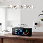 Netzu 3-in-1 Digital Clocks for Living Room with Temperature, Date & Time Display - 4 Levels Birghtness, 3 Volumes, Small & Compact Plug-in Alarm Clock for Bedroom, Office (Blue)