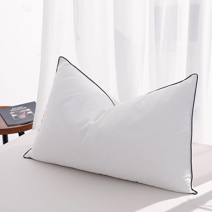 Flat Feather Down Pillows for Sleeping Standard Size Set of 1, Thin Hotel Pillow 1 Pack with Airyfil™ Fillings, Soft Bed Pillow for Stomach, Back Sleepers, Soft, 20×26 in.