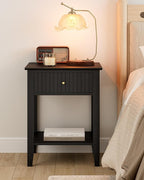 Fluted Nightstand, Farmhouse Night Stand with 1 Drawers, Mid Century Modern Side Accent Table,Bedside End Table for Bedroom, Living Room, Black