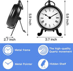 BESTIME AM-07 Black Metal Desk Clock.Small and Exquisite,Easy Read White Dial Black Numerals,Indoor,Elegant,Classy Style,Office,Living,Kitchen,Bedroom,Children's Room.