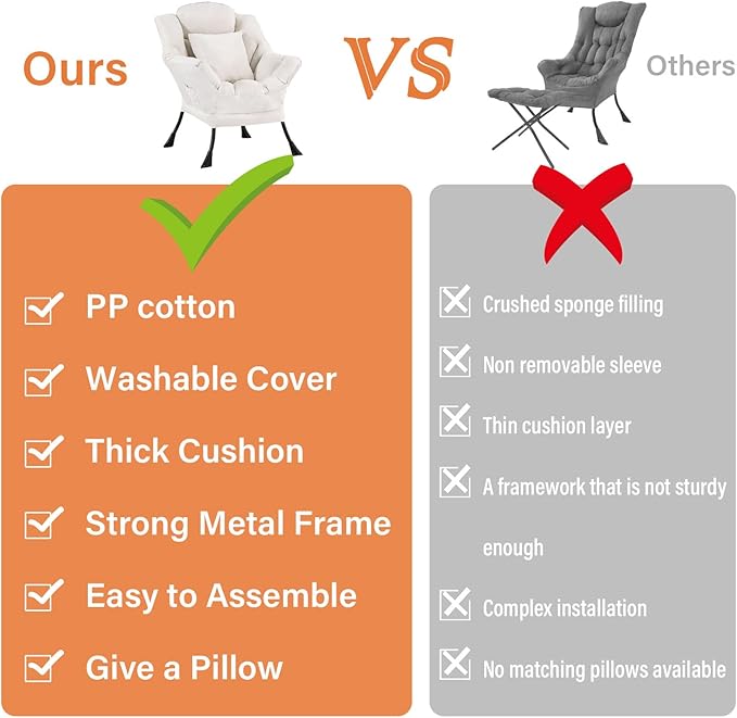 Lazy Chair for Living Room, Large Beige Lounge Accent Chair with a Throw Pillow, Leisure Sofa Chair Set, Comfy Reading Chair for Bedroom, Dorm Room, Office