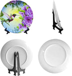 ALALAL Small Bird Hummingbird Pink&Purple Flowers Decorative Plate Decorative Ceramic Plates Home Wobble-Plate with Display Stand Decoration Household Plates Decorative - 10 inch