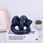 Funky Abstract Blue Knot Knick Knacks - Navy Blue Accent Decor for Coffee Table & Tv Stand, Modern Geometric Sculpture Scandinavian Minimalist Home Statue Decorative Objects Entryway Bookcase Book