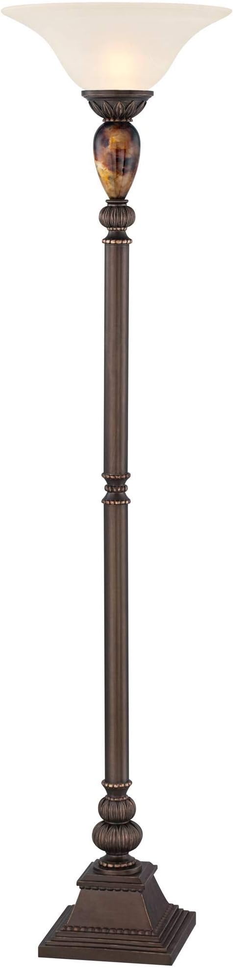Kathy Ireland Mulholland Rustic Vintage Torchiere Floor Lamp Standing 72" Tall Bronze Tortoise Shell Font Frosted Glass Shade Decor for Living Room Reading House Bedroom Home Office