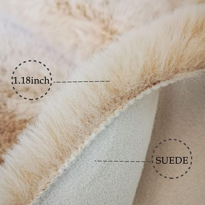 Ghouse Ultra Soft Faux Rabbit Fur Rug, Machine Washable Area Rugs for Bedroom Fluffy Rugs for Living Room, No-Shedding Carpet Sheepskin Rug Light Brown Beige 2 x 6 Feet