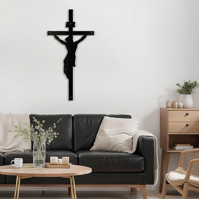 SIGNLEADER Metal Wall Art Decor A Men on Cross Minimalist Modern Abstract Wall Sculpture Hangings Home Decoration for Living Room, Bedroom, Bathroom, Kitchen, Outdoor - 36" Black