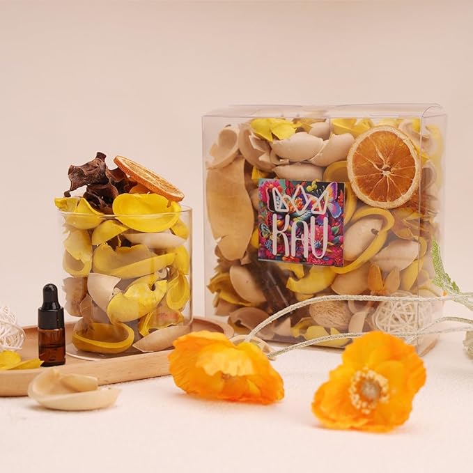KAV Potpourri Bowl Filler, Spring Pot pourri Dried Flower Vase Fill Mix, Home Decor Scented Dry Petal Puporri, Cinnamon and Citrus, Natural Flower Home Fragrance 14 oz (Yelling Yellow)