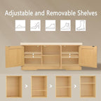 DINZI LVJ Shoe Bench, Entryway Storage Bench with Doors, Cushion, 2-Tier Shoe Rack with 6-Cubby, 39.4”L x 13.8”W Shoe Organizer Cabinet, Adjustable Shelf, Living Room, Bedroom, Natural with Rattan