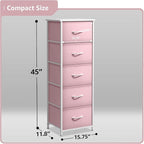 Sorbus Fabric Dresser for Kids Bedroom - Chest of 5 Drawers, Tall Storage Tower, Clothing Organizer, for Closet, for Playroom, for Nursery, Steel Frame, Fabric Bins - Wood Handle (Pink)