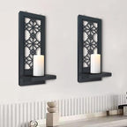 Set of 2 Candle Sconces, Farmhouse Accent Wall Sconce, Black Candle Holder Wall Decorations for Home Décor, Living Room, Dining Room.(15 x6 in)