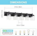 Vanity Light Fixture,5-Light Vanity Light for Bathroom,Matte Black Bathroom Vanity Lighting Over Mirror with Square Clear Glass Shade for Restroom