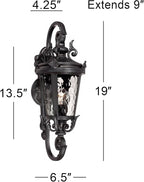 John Timberland Marseille Traditional Outdoor Wall Light Fixture Black Steel Scroll 19" Clear Hammered Glass Downbridge Arm for Exterior House Porch Patio Outside Deck Garage Front Door Home