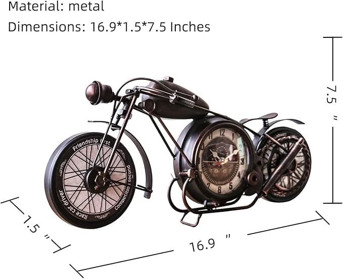 YOUKI Metal Motorcycle Art Wall Decor Desk Shelf Clocks Non Ticking Battery Operated Home Decorative Gift Idea,Wall Decorations for Bedroom Office 16.6 x 1.5X 7.9 Inches,Bronze