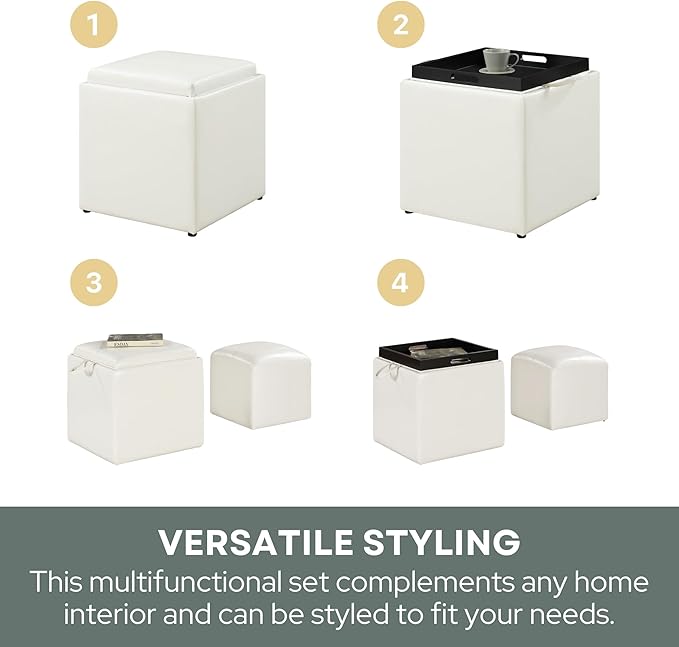 Designs4Comfort Park Avenue Single Ottoman with Stool and Reversible Tray