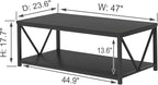 EXCEFUR Black Coffee Table, Modern Wood and Metal Living Room Table with Storage Shelf, 47 Inch