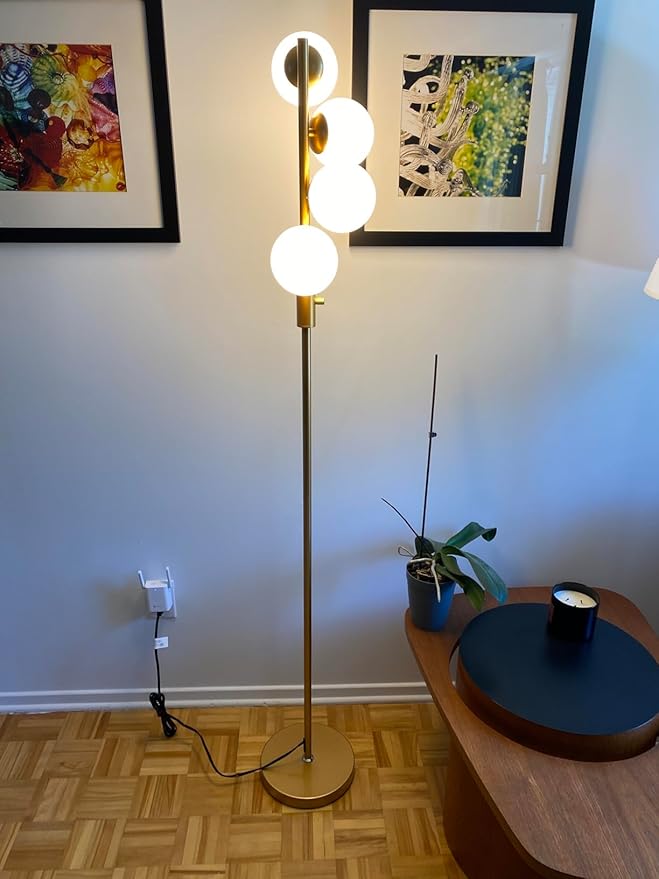 Lightdot 64IN Dimmable Globe Floor Lamp, Gold Standing Lamps with 4PCS 3000K Bulbs Soft Warm White Eye Care, Mid Century Modern Floor Lamp for Living Room/Bedroom/Sofa Beside/Corner Decor