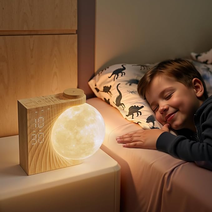 Sunrise Alarm Clocks for Heavy Sleepers,Night Lamp Clocks for Bedrooms with Moon Light,10 Light Effects,30/60/90 Timer,10 Sleep Nature Sounds,15 Ringtones,12 Volume Control with Snooze Function