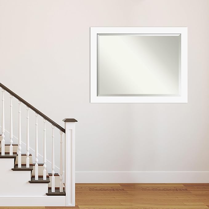 Amanti Art White Wall Mirror 35x45 Basic White Rectangle Bathroom Mirror for Wall Decor Living Room, X-Large Casual Wood Frame, Hangs Horizonally and Vertically, Bathroom Decor, Beveled Edge