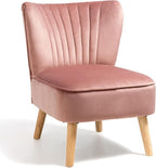 KOMFOTT Velvet Accent Chair, Modern Armless Sofa Chair with Solid Rubber Wood Legs, Wingback Leisure Chair with Thick Cushion, Upholstered Side Chair for Living Room, Bedroom, Pink
