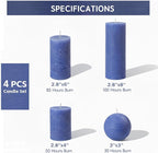 Dark Blue Rustic Textured Pillar Candles Set - 4 Pcs Assorted Sizes Unscented Pillar Candle, Decorative Farmhouse Candles for Home Centerpiece Decor, Holiday Dinner Table, Dripless & Smokeless