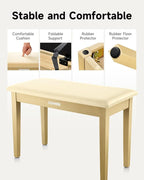 Donner Duet Piano Bench with Storage, Solid Wooden Keyboard Bench Piano Bookcase Stool Chair Seat with High-Density Sponges Padded Cushion, Beige