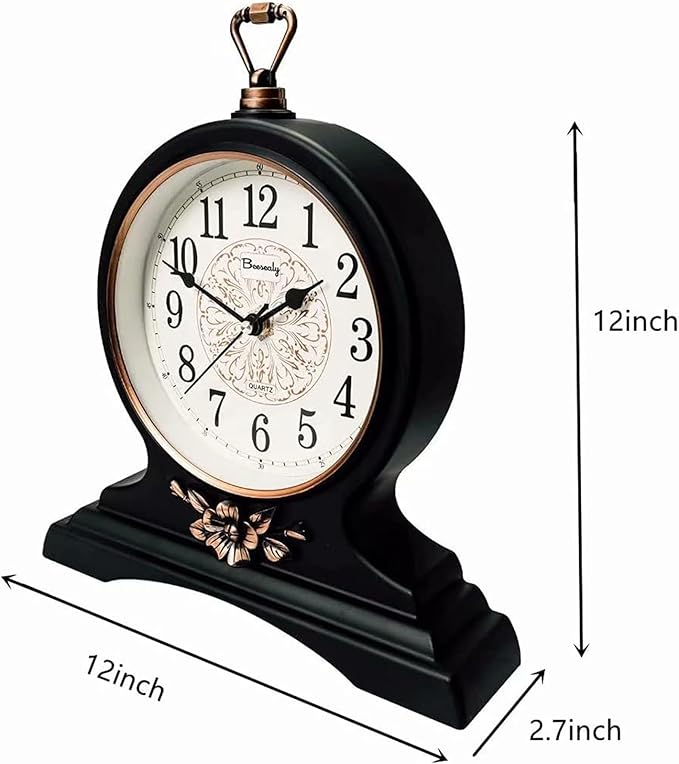 Silent Movement Mantel Clock - Elegant Vintage Home Décor for Office, Desk, Fireplace, Shelf - HD Glass Lens for Classic Style and Accurate Timekeeping