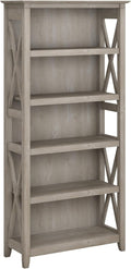 Bush Home Tall 5 Shelf Bookcase for Living Room or Home Office, Large Bookshelf, Modern Farmhouse Style, Key West Collection, Washed Gray