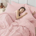 JOLLYVOGUE Full Comforter Set, Ultra-Soft Bed in a Bag Full Size 7 Pieces, Oeko-TEX Certified Bedding Set with Down Alternative Comforter, Sheets, Pillowcases & Shams, Blush Pink