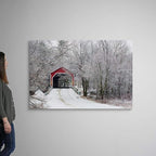 CANVAS ON DEMAND Red Covered Bridge in the Winter; Adamsville Quebec Canada Canvas Wall Art Print by David Chapman, Home Decor, Frost, Winter Artwork, 60"x40"