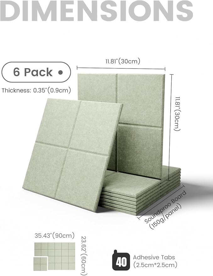 Large Felt Bulletin Board 36"x24" Cork Board Alternative - 6 Pack with 40 Safe Removable Adhesive Tabs, Cork Boards for Walls for Home Office Classroom Pin Board - Sage Green