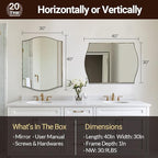 ANDY STAR 30"x40" Scalloped Wall Mirror, Brushed Gold Rectangle Bathroom Mirror with Curved Edge Stainless Steel Metal Frame, Large Wall-Mounted Mirror for Bathroom, Entryway (Horizontal/Vertical)