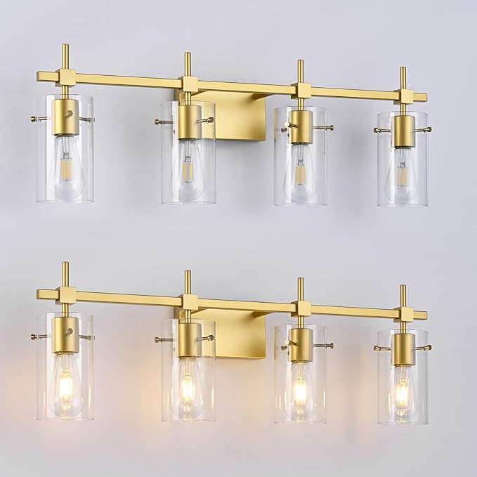 SOLFART Gold Bathroom Light Fixtures Vanity Lights for Mirror 5 Lights Bathroom Vanity Light Wall Sconce