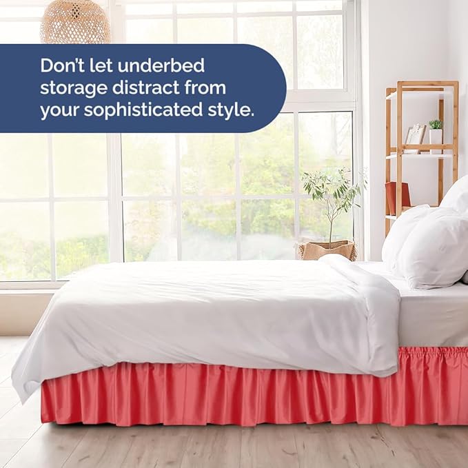 Wrap Around Dust Ruffle Bed Skirt - Red - for King Size Beds with 15 Inch Drop - Easy Fit Elastic Strap - Adjustable Pleated Bedskirt w/Brushed Fabric - Wrinkle Free - for Women, Men, Kids & Teens