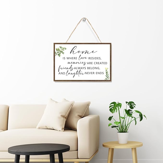 Home is Where Love Resides Sign Wood Plaque Wall Decor,Rustic Family Wooden Hanging Sign Wall Pediments for Home House Front Door Wall Decor